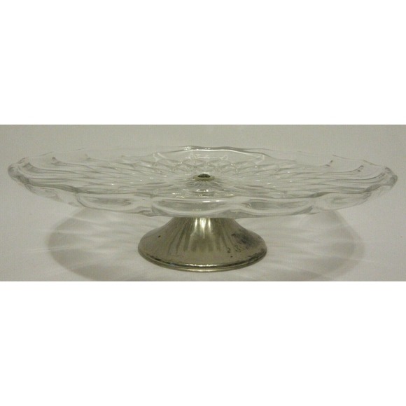 Val St. Lambert Crystal BALMORAL Cake Stand with Metal Base Signed - Picture 2 of 12